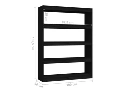 Estantería divisor de espacios madera pino negro 100x30x135,5cm