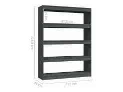 Estantería divisor de espacios madera pino gris 100x30x135,5cm