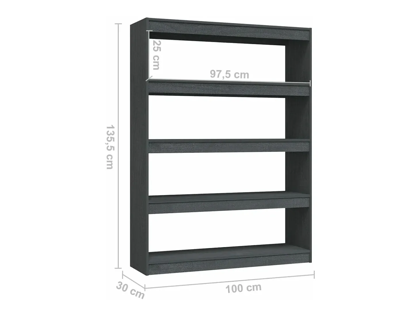 Estantería divisor de espacios madera pino gris 100x30x135,5cm
