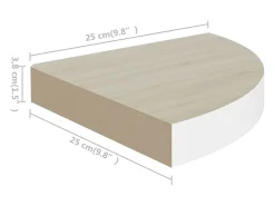 Estantería esquinera de pared de roble y blanco 25x25x3,8 cm MDF