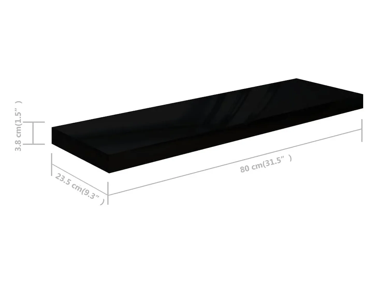 Estantería flotante de pared 4 piezas Negro Brillo 80x23,5x3,8 cm MDF