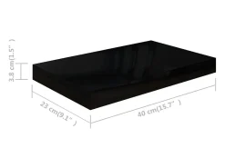 Estantería flotante de pared 4 piezas Negro Brillo 40x23x3,8 cm MDF