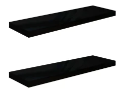 Estantería flotante de pared 2 piezas Negro Brillo 80x23,5x3,8 cm MDF