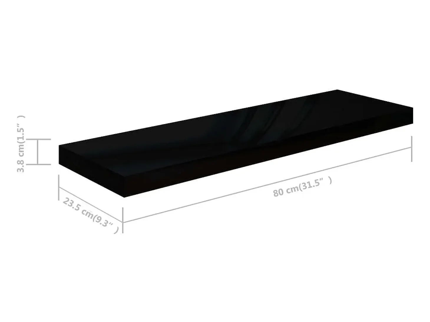 Estantería flotante de pared 2 piezas Negro Brillo 80x23,5x3,8 cm MDF