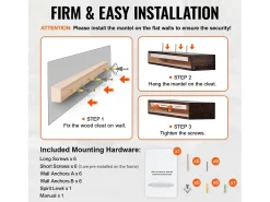 Estantería Flotante de Pared de Madera para Chimenea SucceBuy, 122 cm, Marrón