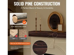 Estantería Flotante de Pared de Madera para Chimenea SucceBuy, 122 cm, Marrón