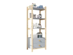 Estantería independiente - 70 x 44 x 180 cm - con 2 cajones - Librería de 4 niveles - madera - natural + azul