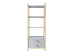 Estantería independiente - 70 x 44 x 180 cm - con 2 cajones - Librería de 4 niveles - madera - natural + azul
