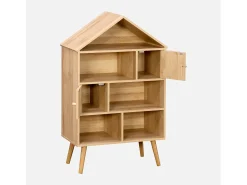 Estantería infantil efecto madera y caña con 2 puertas natural