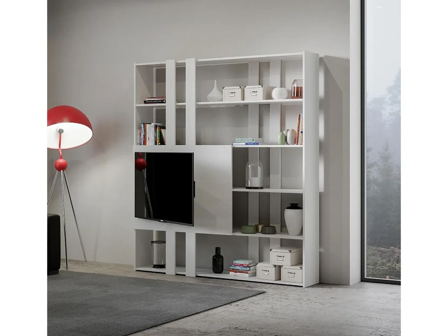 Estantería Kato H con soporte TV fresno blanco