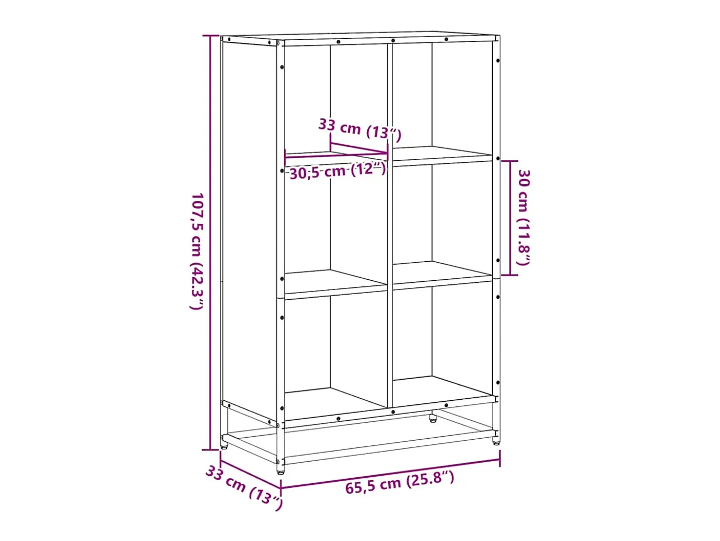 Estantería librería madera ingeniería negra 65,5x33x107,5 cm