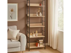 Estantería librería salón 5 estantes roble cambrian negro 60x160x28 cm
