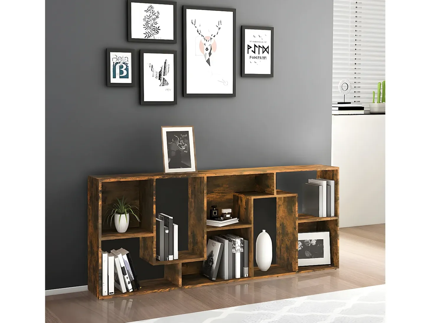 Estantería madera contrachapada color roble ahumado 67x24x161cm