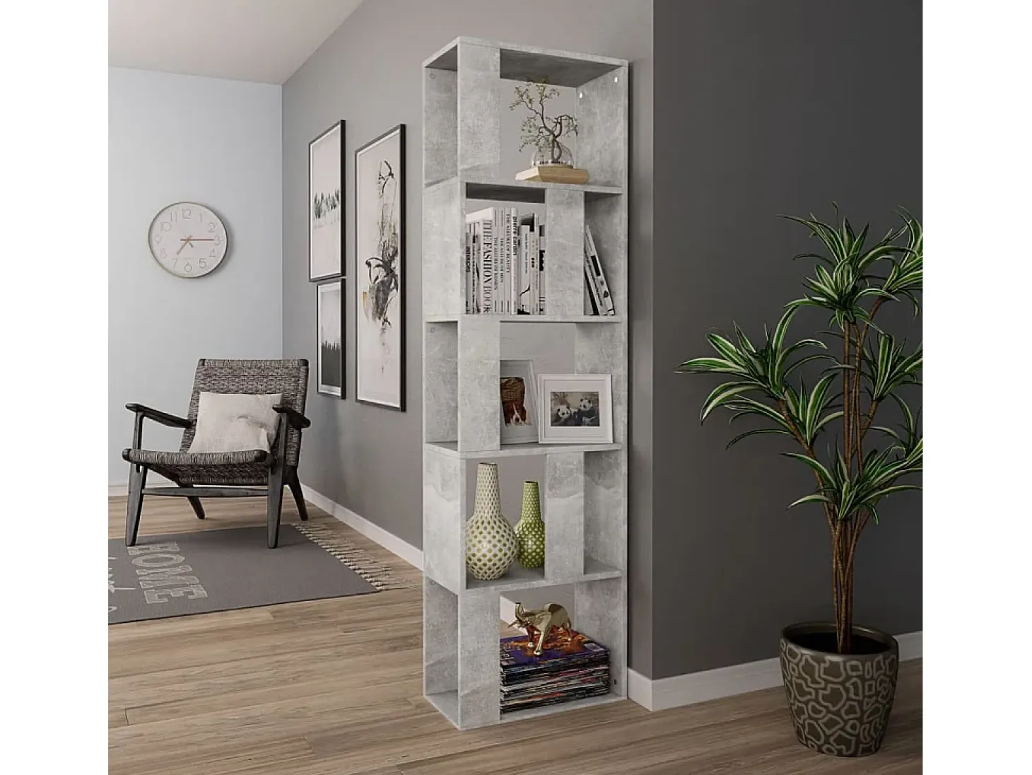 Estantería madera contrachapada gris hormigón 45x24x159cm