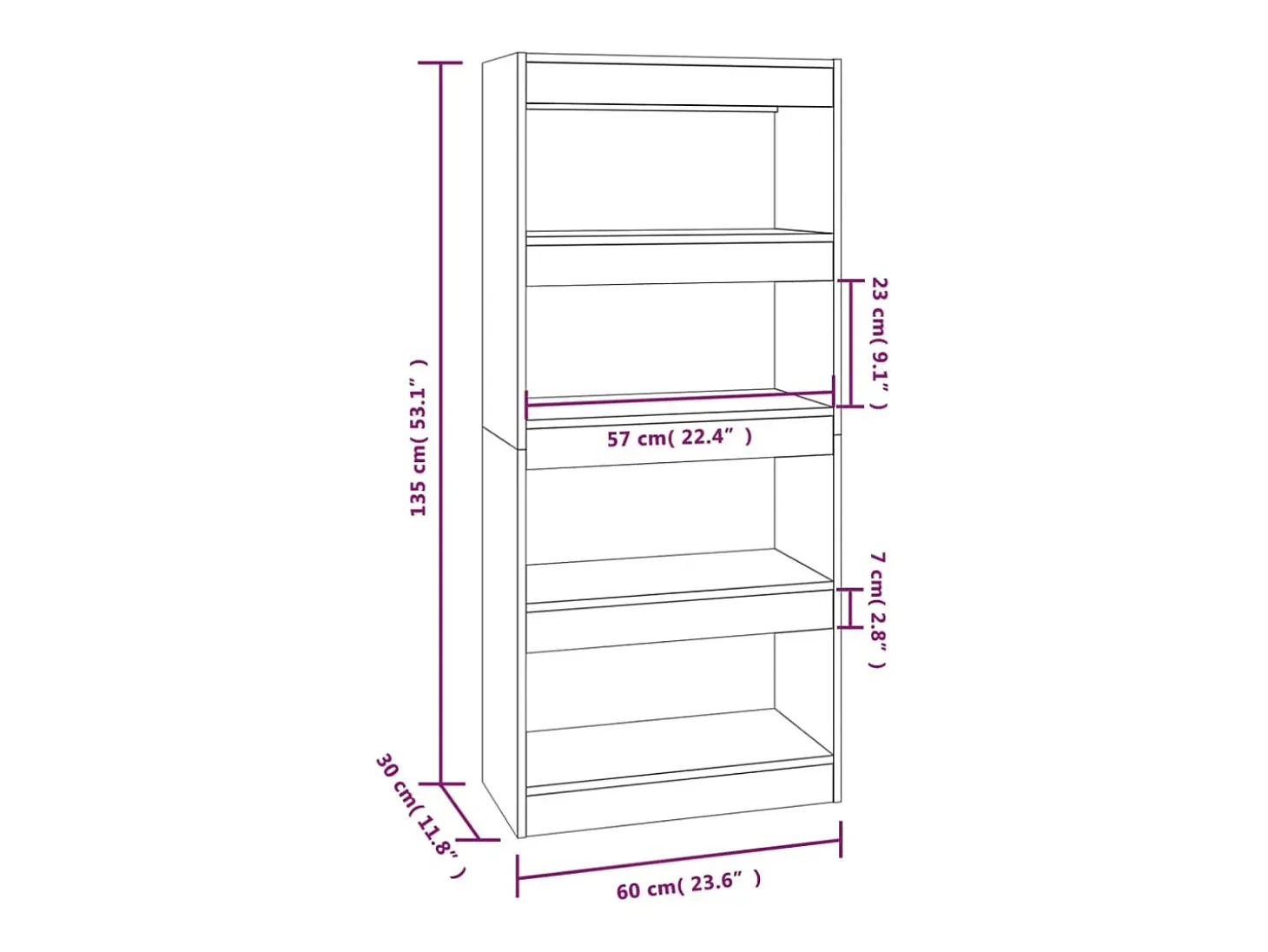 Estantería madera contrachapada marrón roble 60x30x135 cm