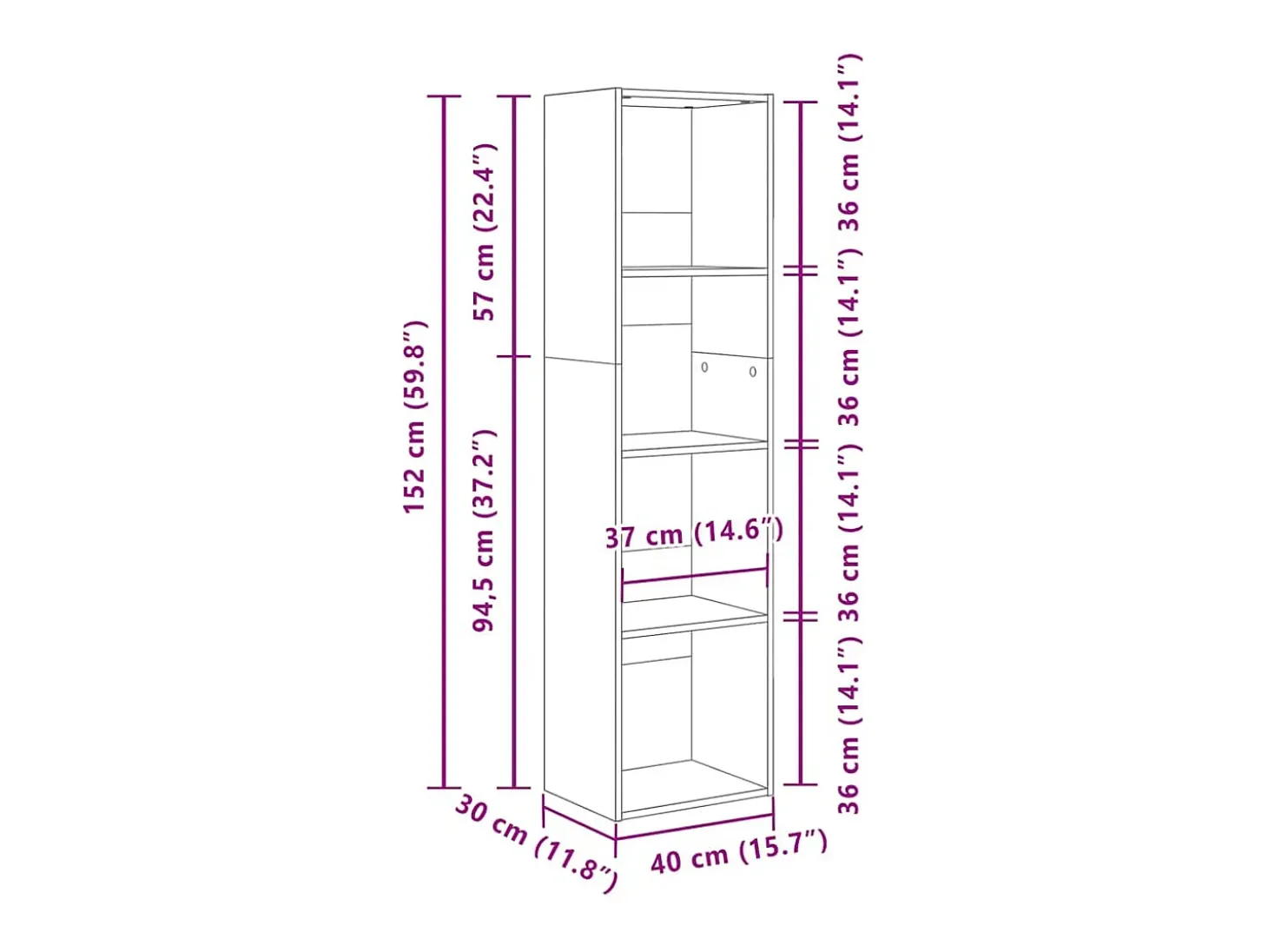 Estantería madera de ingeniería roble ahumado 40x30x152 cm