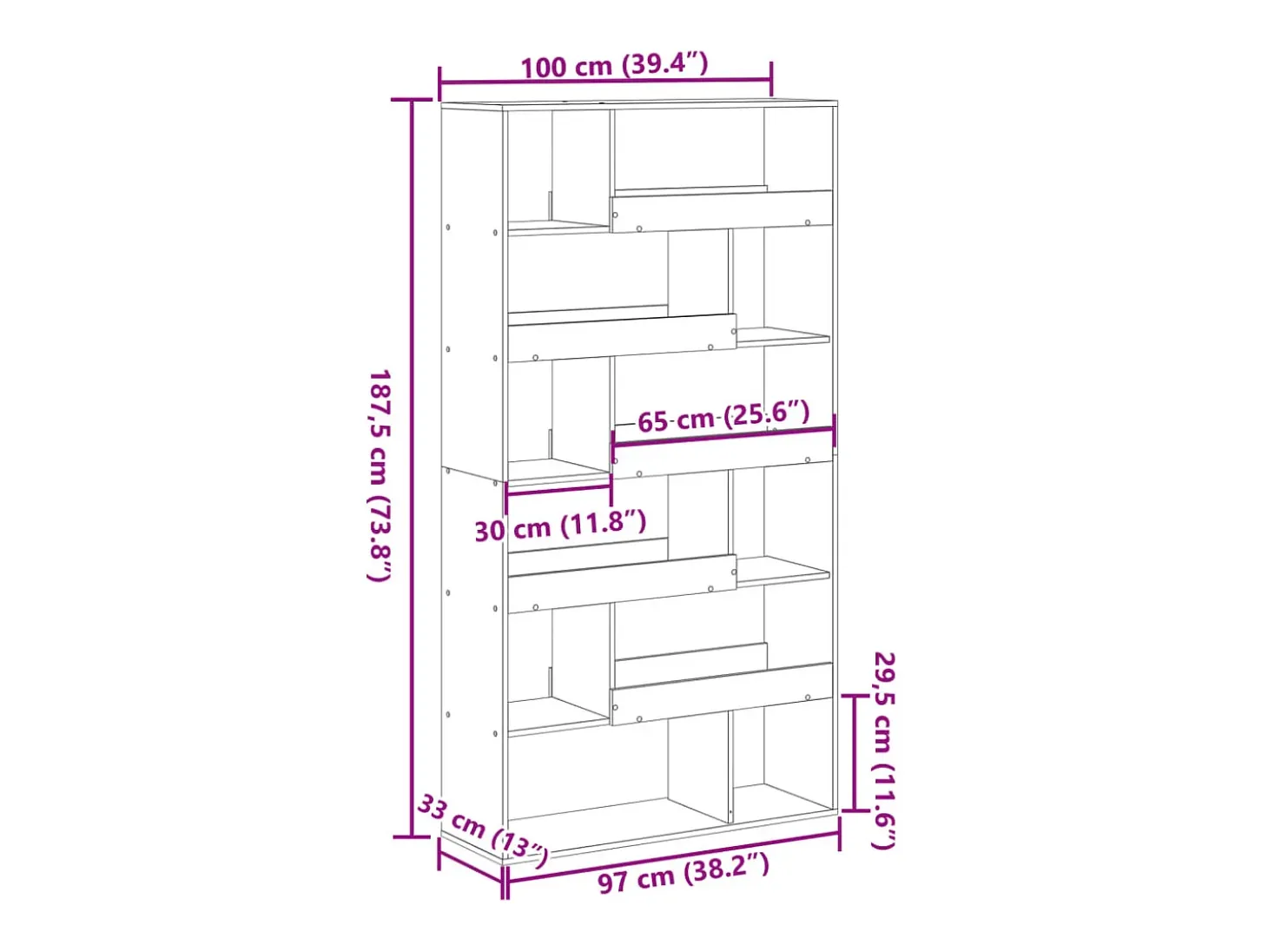 Estantería madera de ingeniería gris hormigón 100x33x187,5 cm