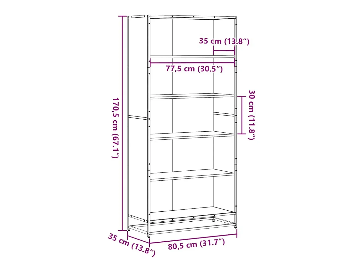 Estantería madera de ingeniería marrón roble 80,5x35x170,5 cm