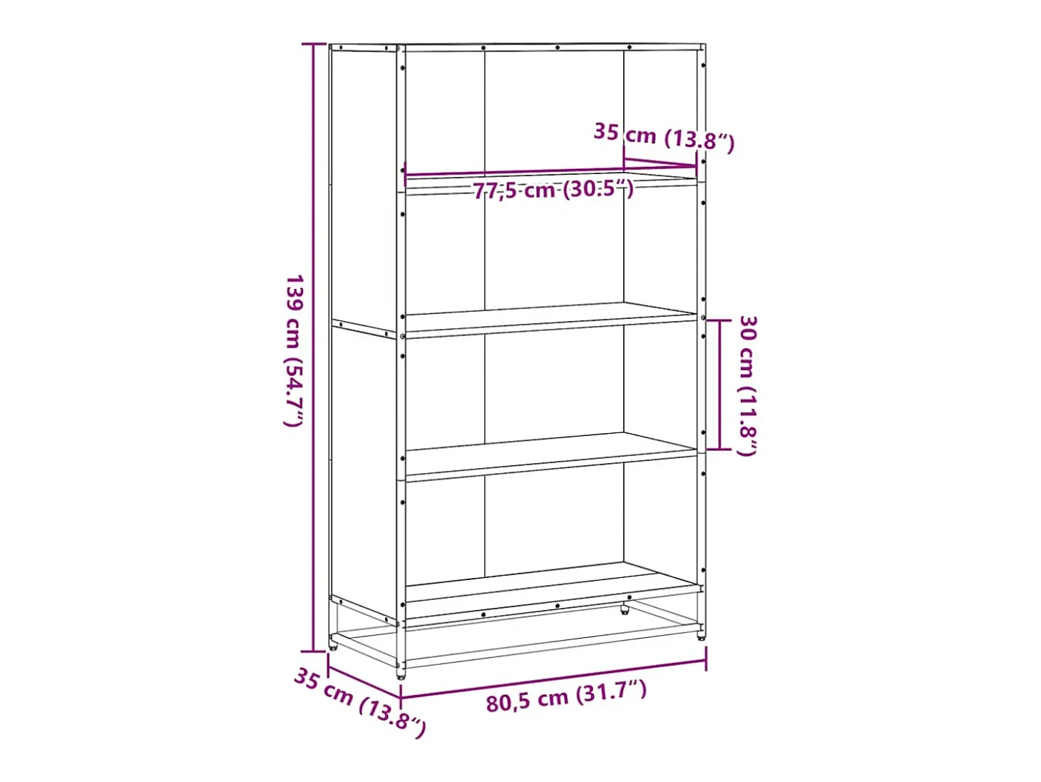 Estantería madera de ingeniería roble ahumado 80,5x35x139 cm