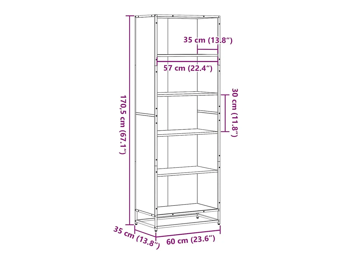 Estantería madera de ingeniería roble ahumado 60x35x170,5 cm