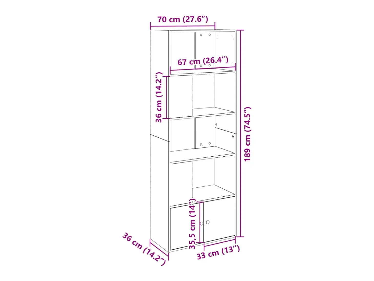 Estantería madera de ingeniería roble ahumado 70x36x189 cm
