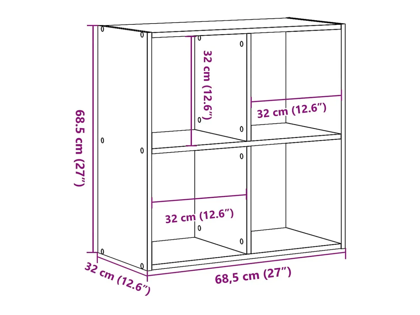 Estantería madera de ingeniería gris hormigón 68,5x32x68,5 cm