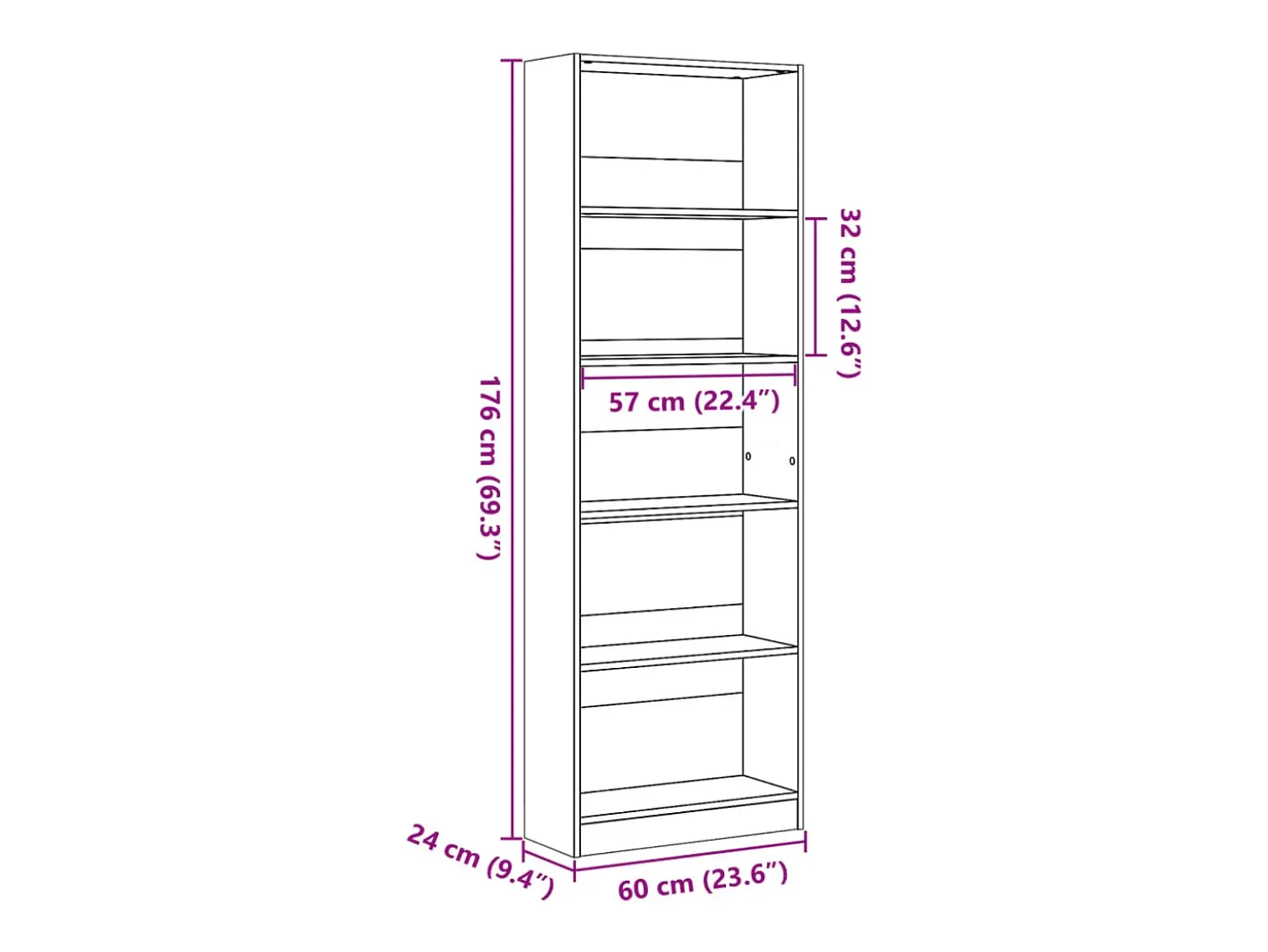 Estantería madera de ingeniería roble ahumado 60x24x176 cm