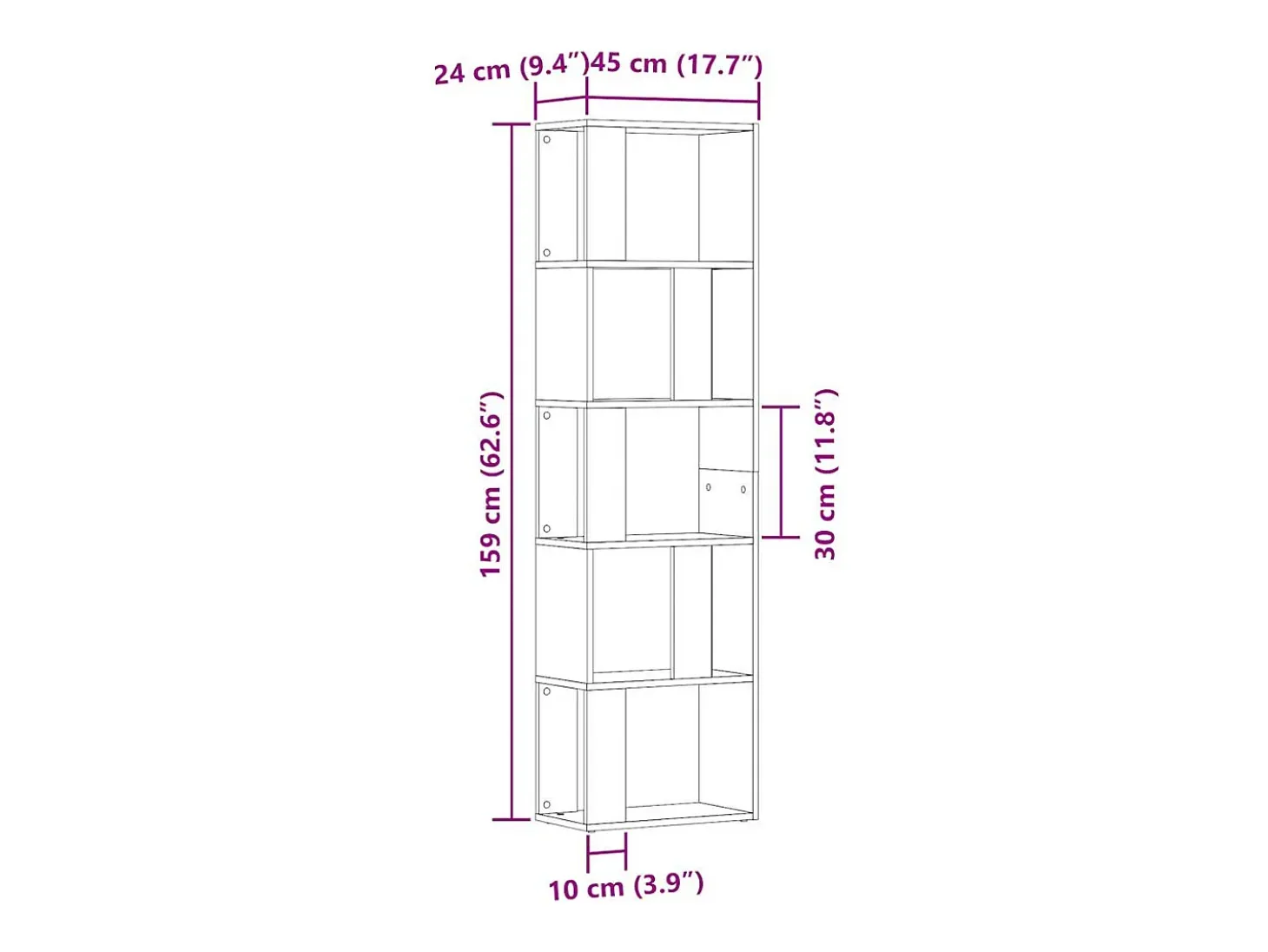 Estantería madera de ingeniería madera envejecida 45x24x159 cm