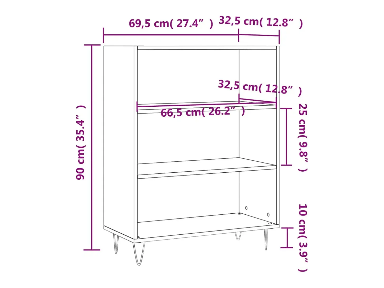 Estantería madera de ingeniería gris hormigón 69,5x32,5x90 cm