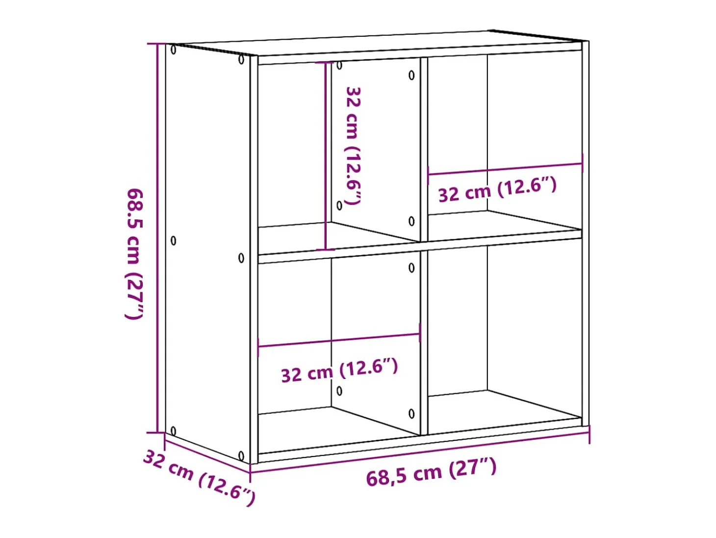 Estantería madera ingeniería color envejecido 68,5x32x68,5 cm