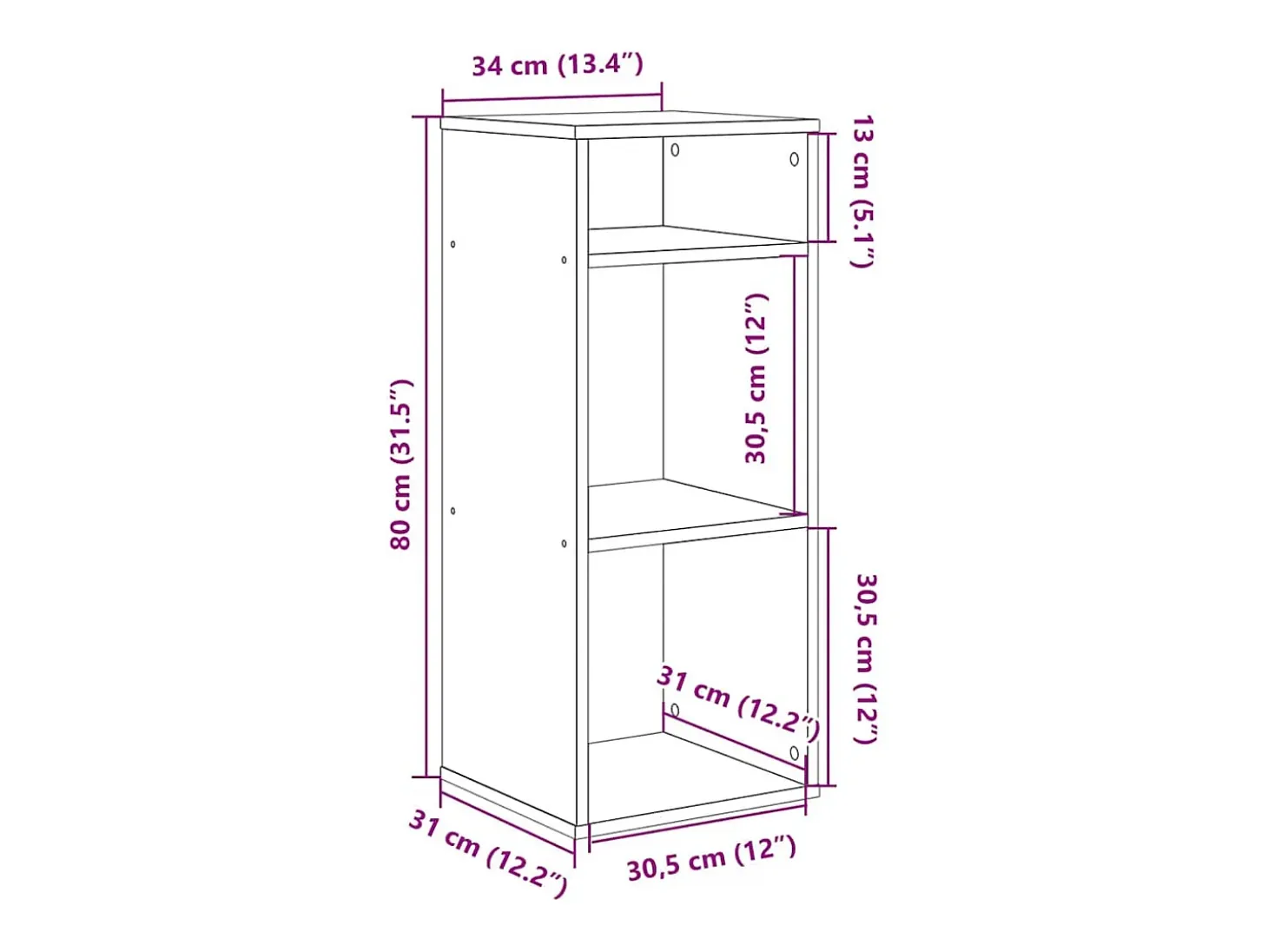 Estantería madera ingeniería color roble ahumado 34x31x80 cm