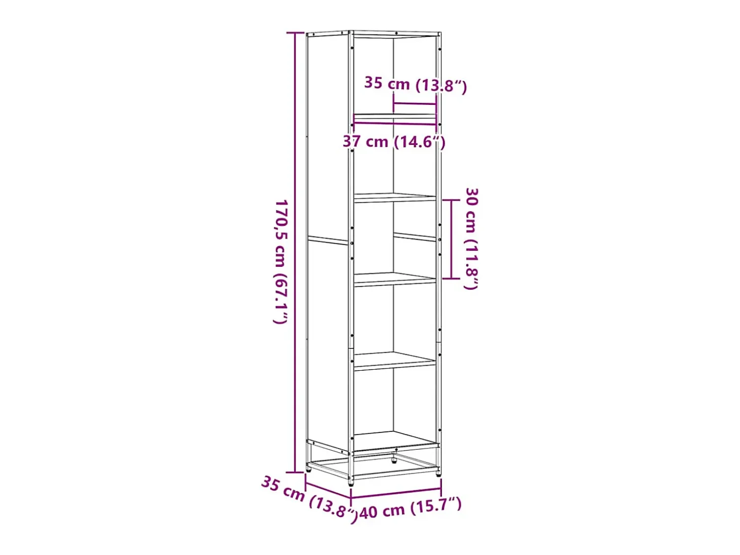 Estantería madera ingeniería gris sonoma 40x35x170,5 cm