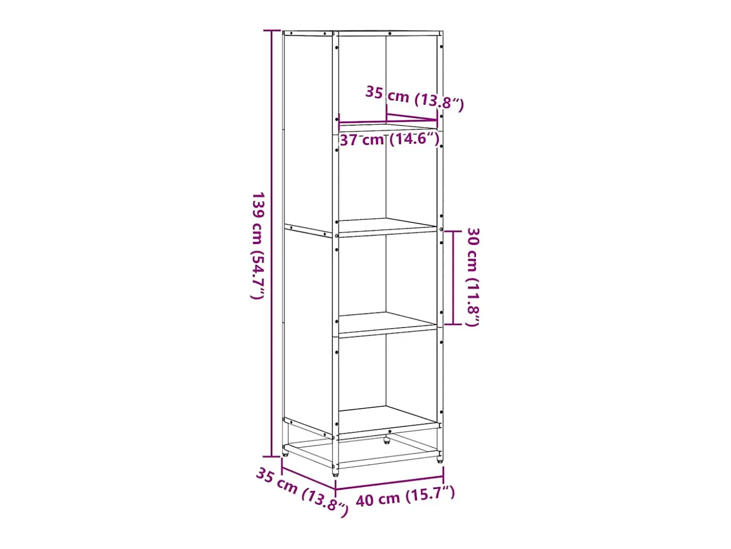 Estantería madera ingeniería gris sonoma 40x35x139 cm