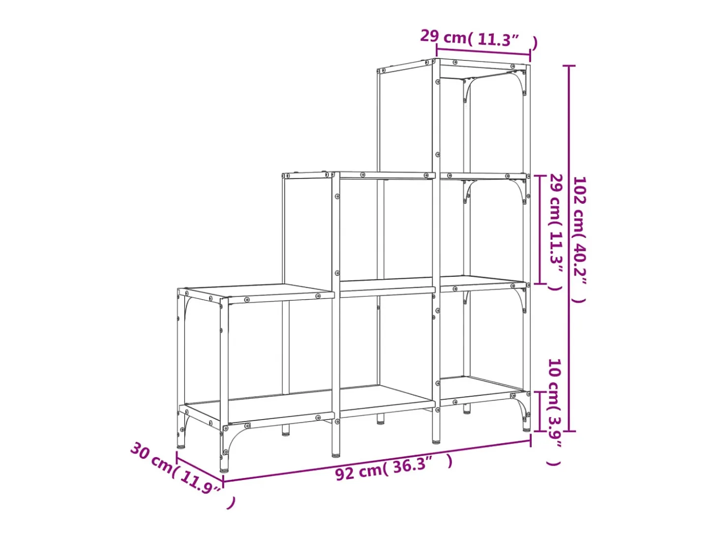 Estantería madera ingeniería y metal gris Sonoma 92x30x102 cm