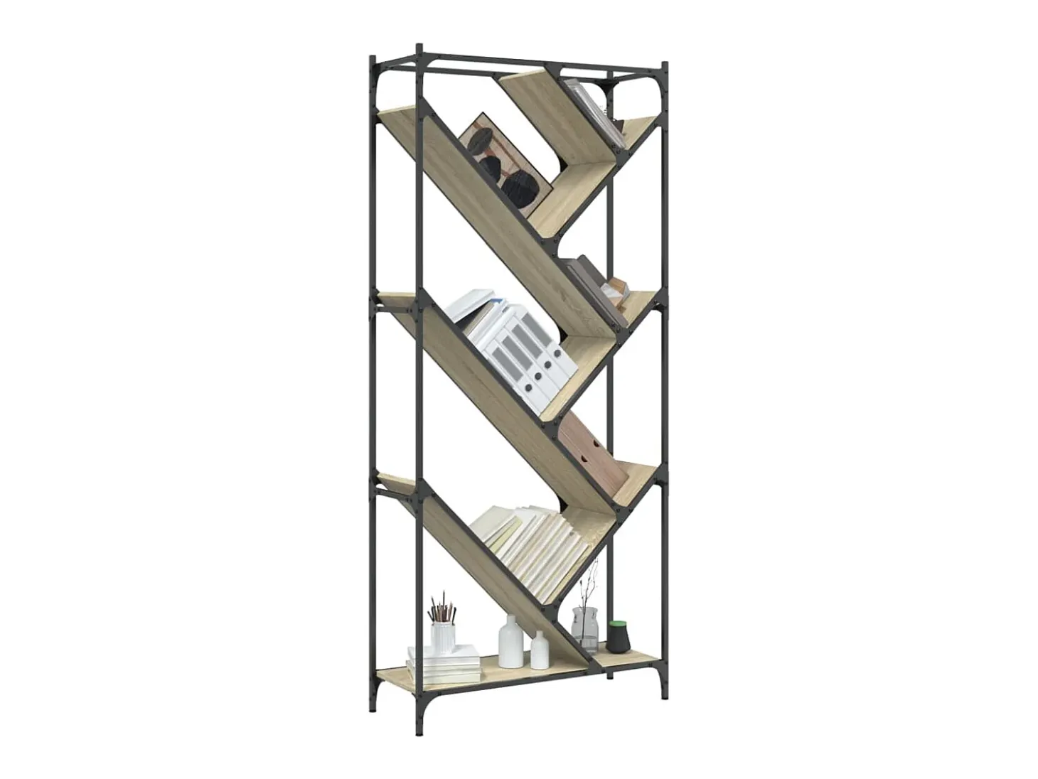 Estantería madera ingeniería y metal roble Sonoma 79x30x180 cm