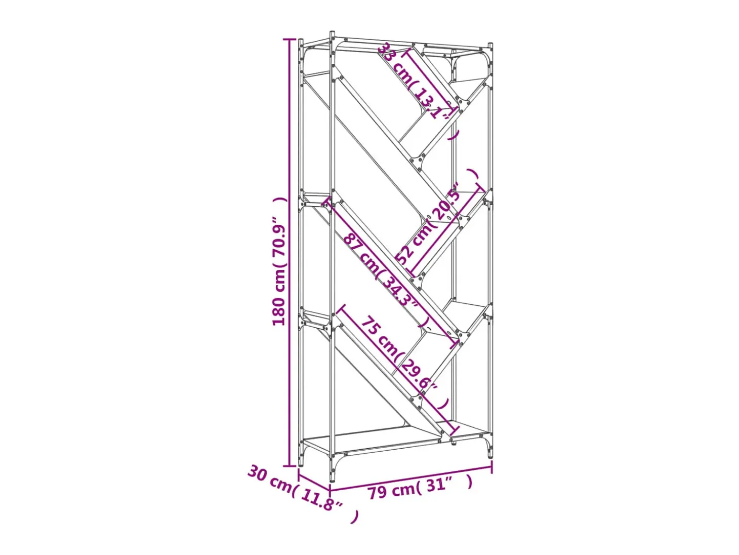Estantería madera ingeniería y metal roble Sonoma 79x30x180 cm
