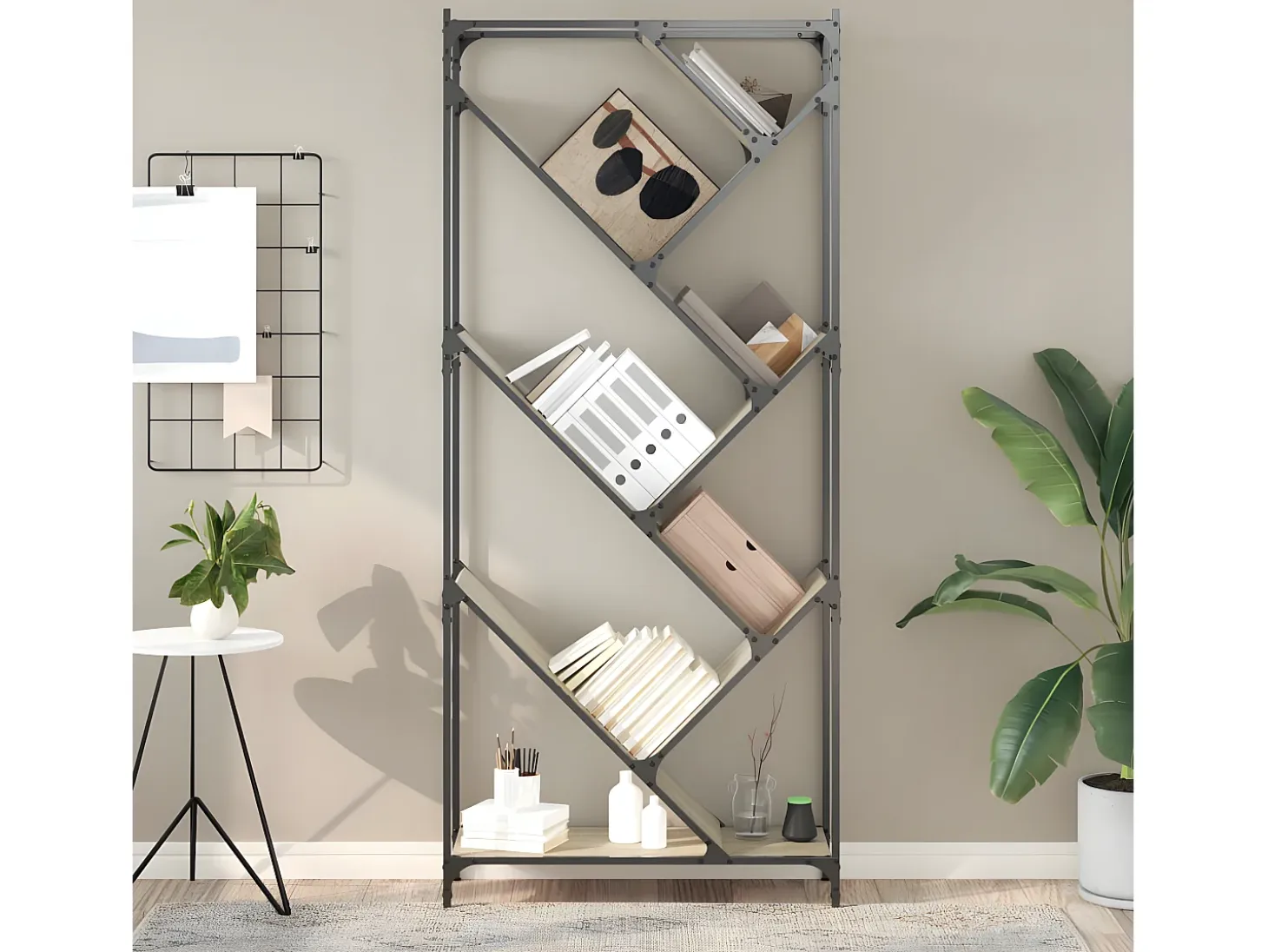 Estantería madera ingeniería y metal roble Sonoma 79x30x180 cm