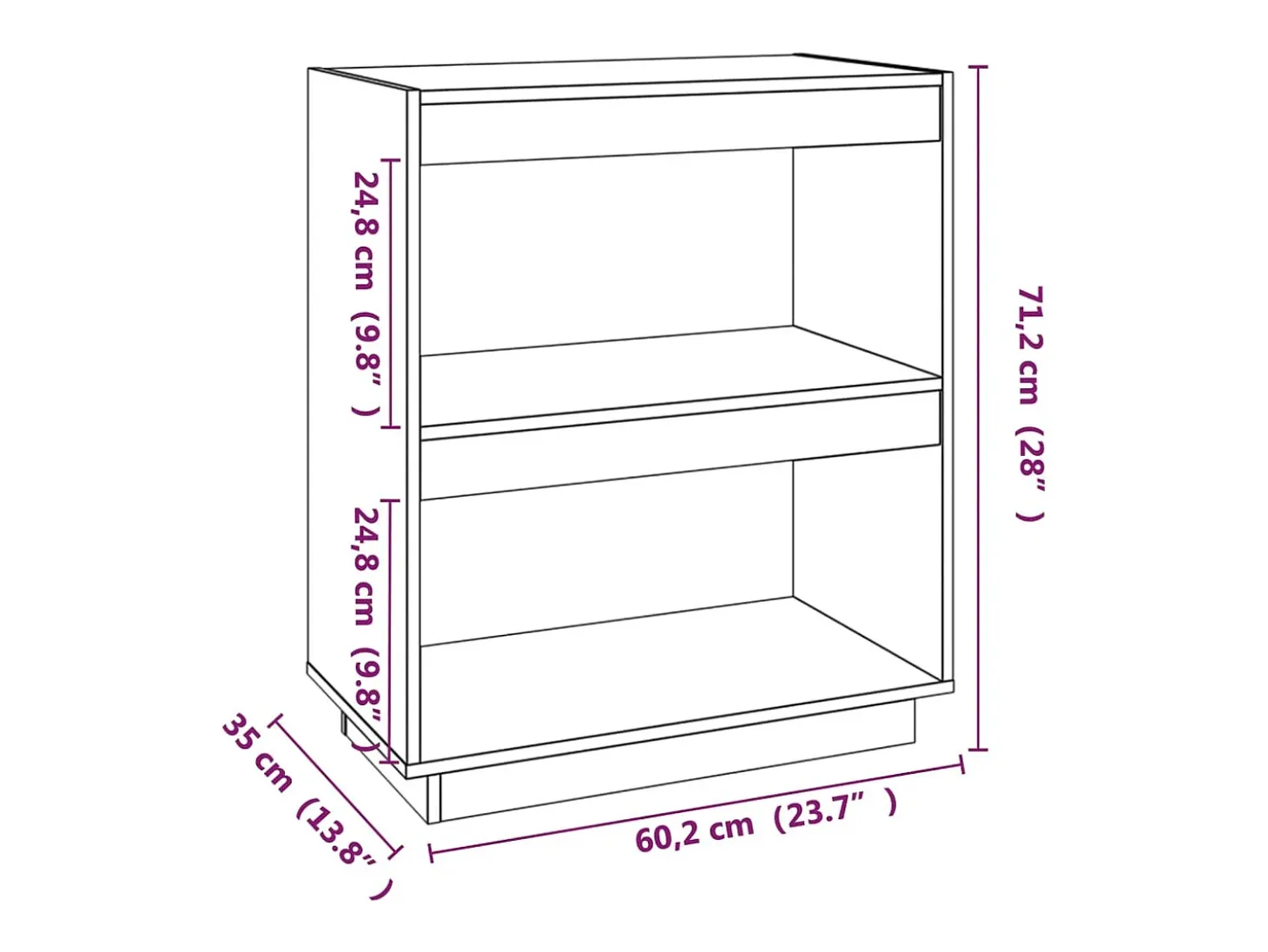 Estantería madera maciza de pino negra 60x35x71 cm