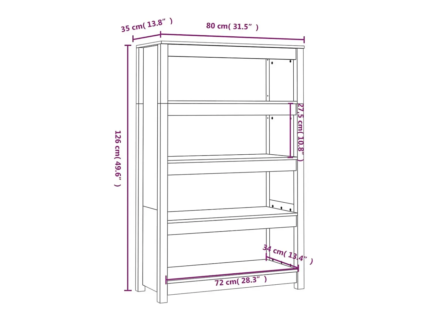Estantería madera maciza de pino gris 80x35x126 cm