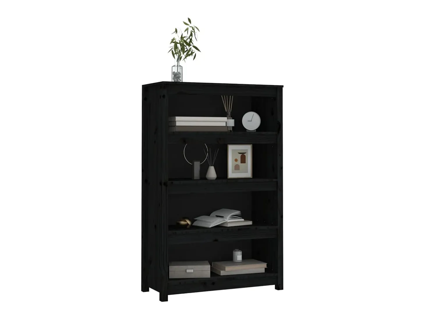 Estantería madera maciza de pino negra 80x35x126 cm