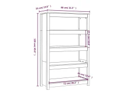 Estantería madera maciza de pino negra 80x35x126 cm