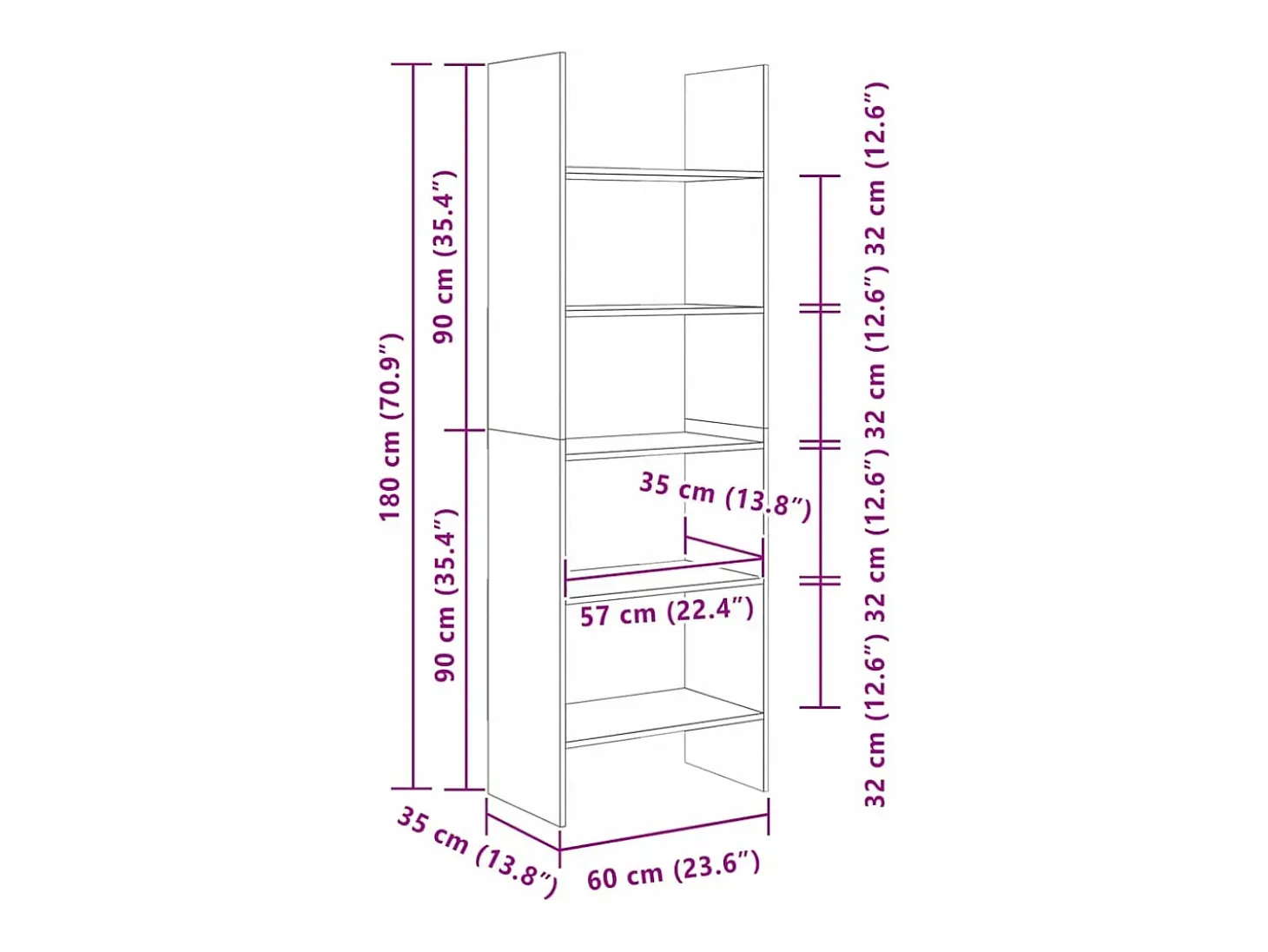 Estantería para libros Madera vieja 60 x 35 x 180 cm