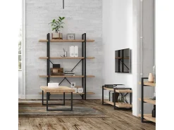 Estantería Plank 4 estantes metal roble nordish/negro 180x150x30 cm Adec