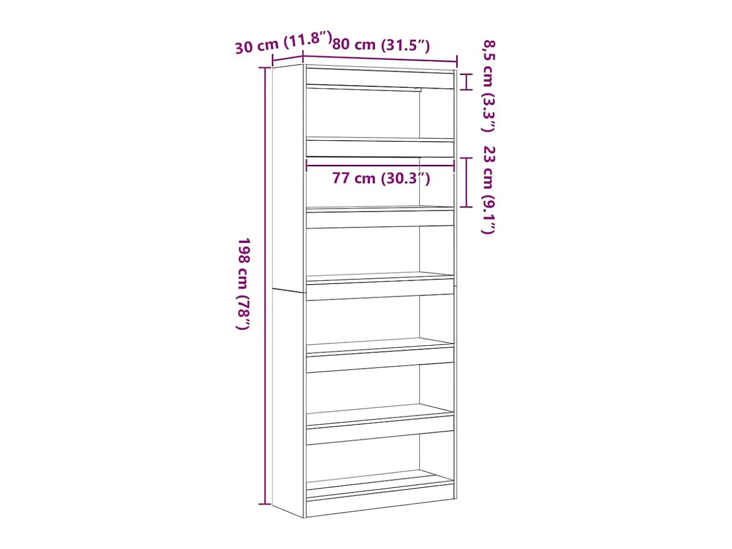 Estantería Roble Sonoma 80 x 30 x 198 cm Madera contrachapada