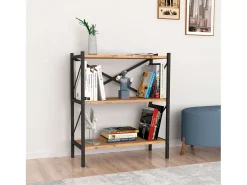 Estantería Salón Rus 3 Estantes Negro y Roble Safir 66x85x34 cm