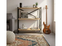 Estantería Salón Rus 3 Estantes Negro y Roble Safir 66x85x34 cm