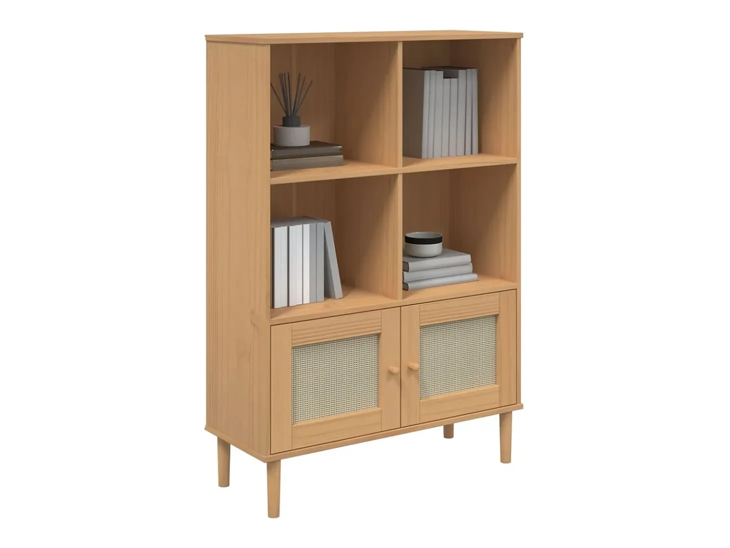 Estantería SENJA aspecto ratán madera pino marrón 90x35x130 cm