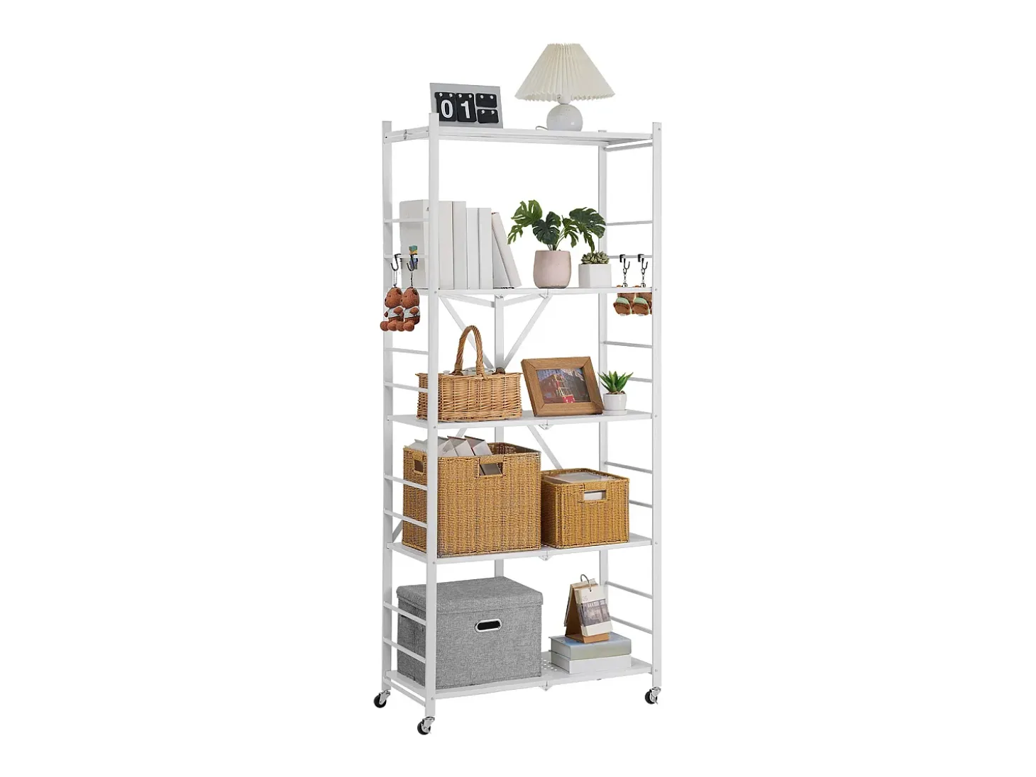 Estantería SucceBuy Plegable Móvil, 5 Niveles, Estantería Plegable con Ruedas, 81x36x183 cm, Metal Robusto, Carga Estática 340 kg Dinámica 90,7 kg