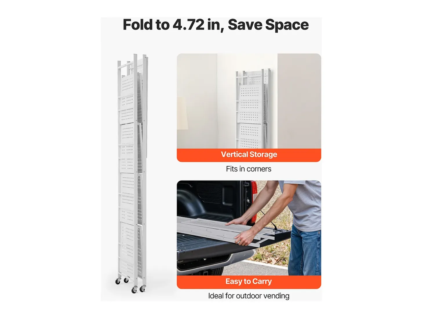 Estantería SucceBuy Plegable Móvil, 5 Niveles, Estantería Plegable con Ruedas, 81x36x183 cm, Metal Robusto, Carga Estática 340 kg Dinámica 90,7 kg