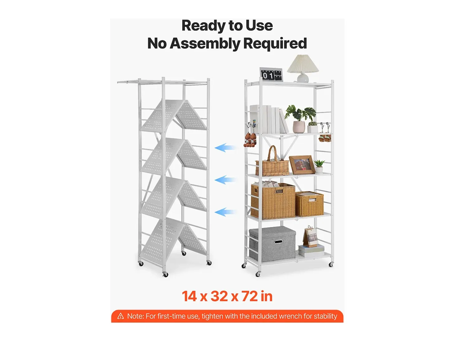 Estantería SucceBuy Plegable Móvil, 5 Niveles, Estantería Plegable con Ruedas, 81x36x183 cm, Metal Robusto, Carga Estática 340 kg Dinámica 90,7 kg